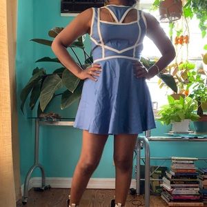 COPY - Blue dress with cute white cutout details. Size small.